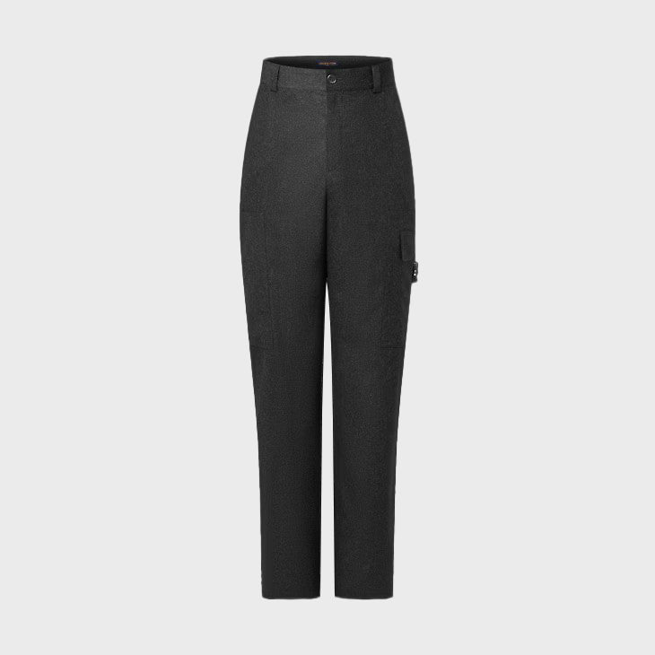 Men's Solid Color Mid Waist Side Pocket Straight Fitting Wool Workwear Pants #98294