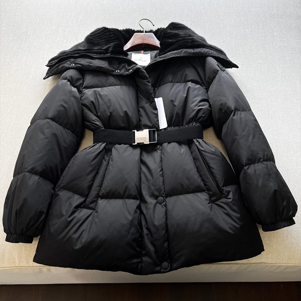 Women's Waist-cinching Hooded Nylon White Goose Down Down Jacket Warm Coat #194222