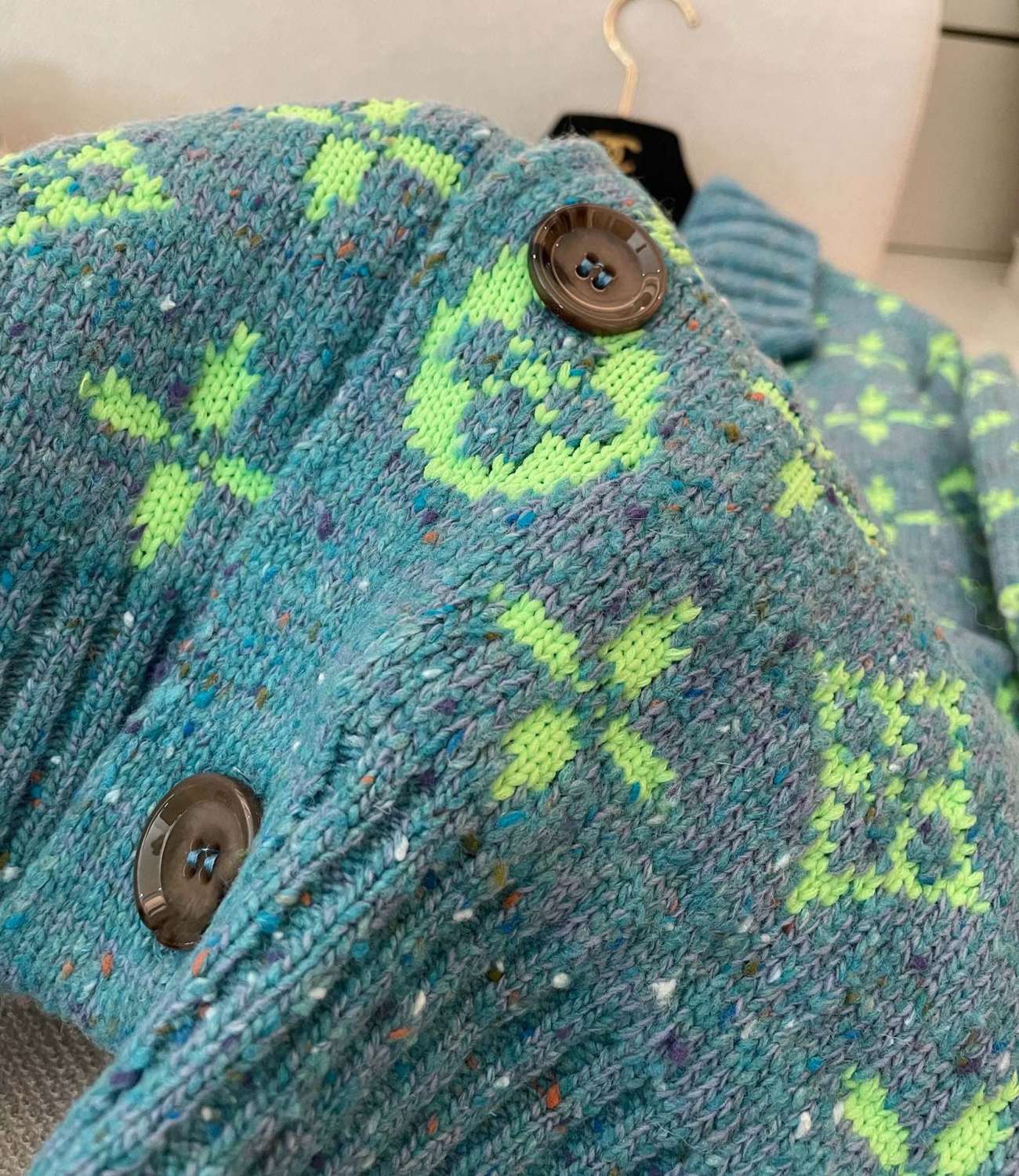 Men's Fall/Winter Green Monogrammed Pattern Knit Single Breasted Sweater Jacket #72785