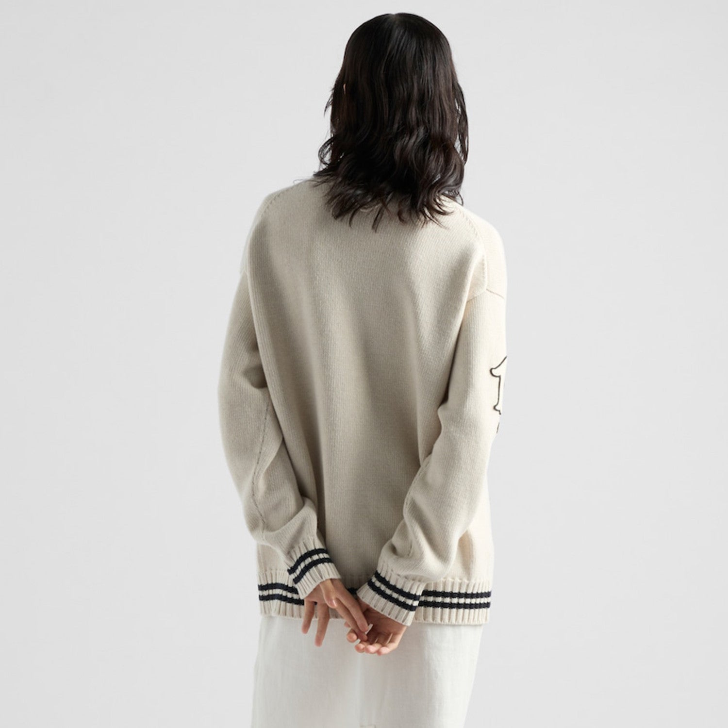 Women's Fall And Winter Oversize College Style Splicing Letters Embroidery Wool Cardigan Sweater Fashion Casual Single-breasted Knit Sweater Knitted Ngvp #9246