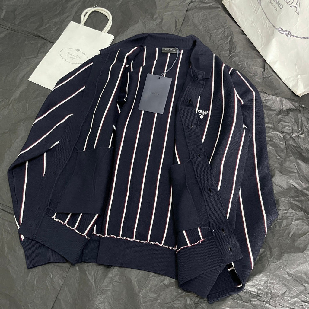 men's Fall/winter 2025 Striped Embroidered Long-sleeve Sweater Single-button Fashion Loose-fit Cardigan #81938A