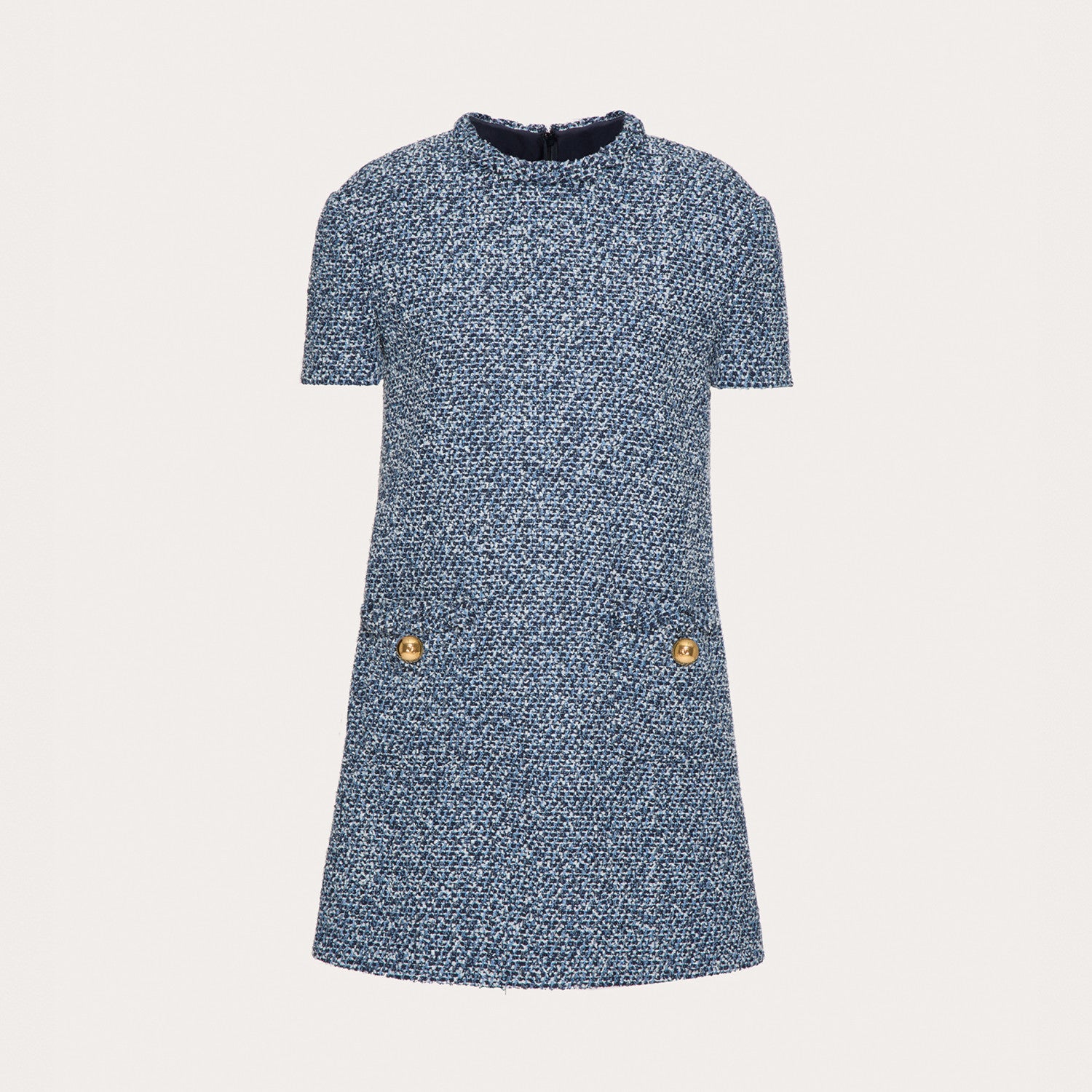 Women's Spring And Summer Fashion Tweed Round Neck Dress Buttons Fit Casual Elegant Short-sleeved Dresses Ngvp #8938