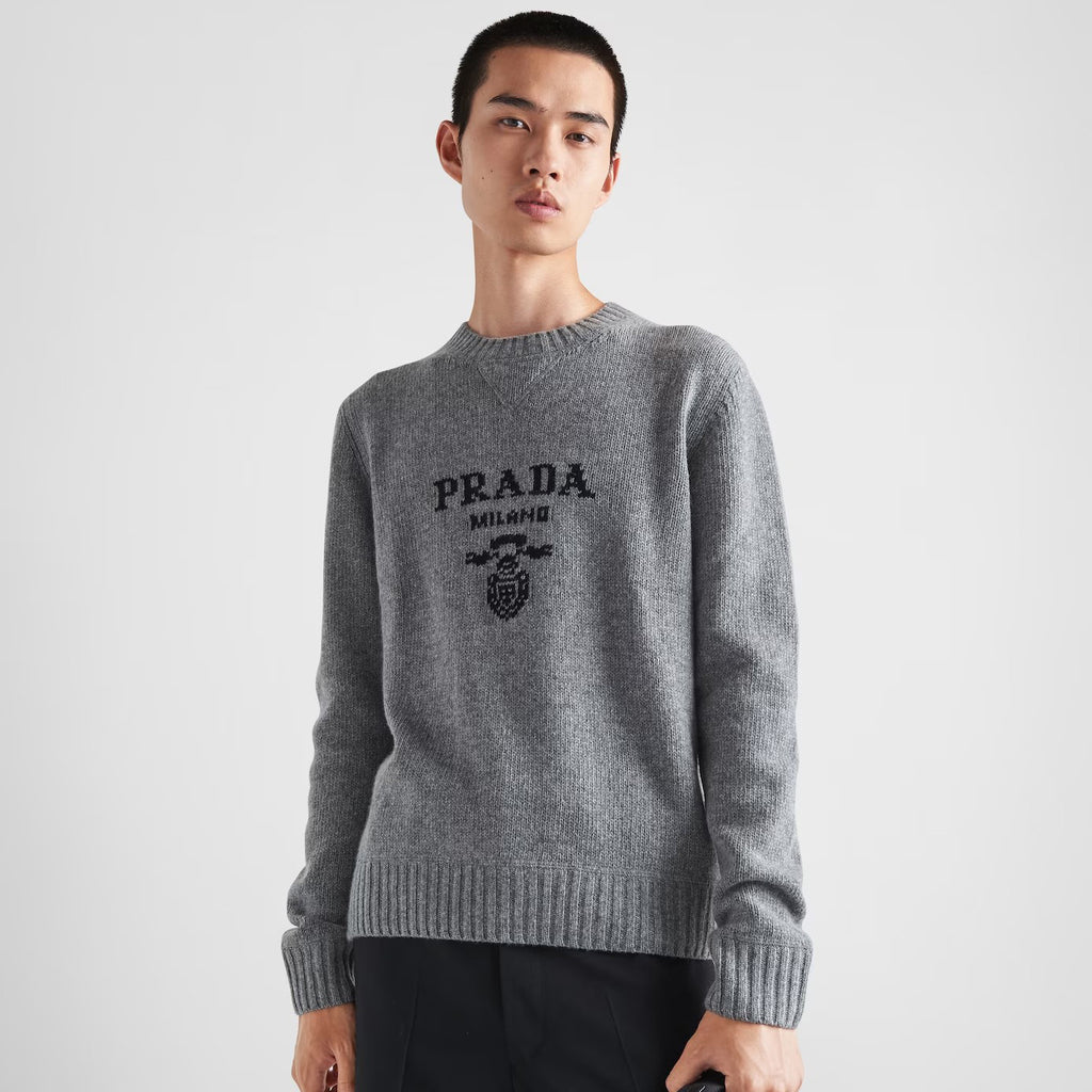 Men's Spring And Fall Solid Color Round Neck Printed Logo Cashmere Knit Sweater Pullover #74724