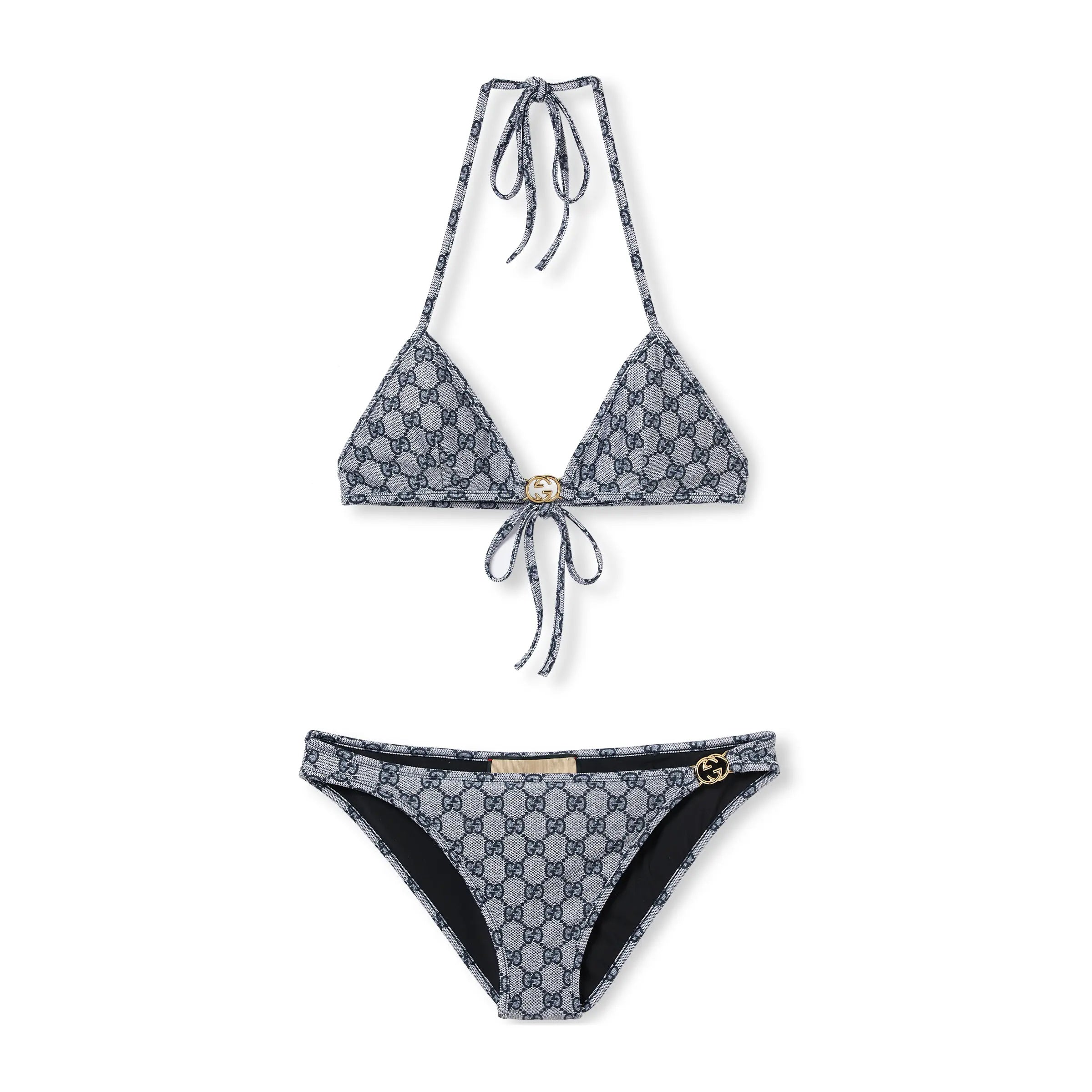 Women's Summer Logo Print Solid Color Stretch Knit Bikini Swimsuit Set Suit #76624