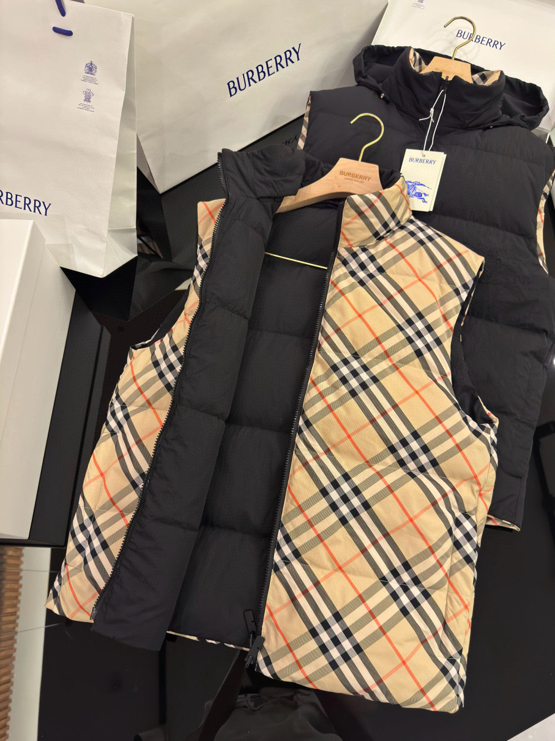 Men's And Women's Fall/winter Fashion Casual Stand Collar Zipper Checkered Reversible Double Sided Checkered Nylon Padded Vest #79369