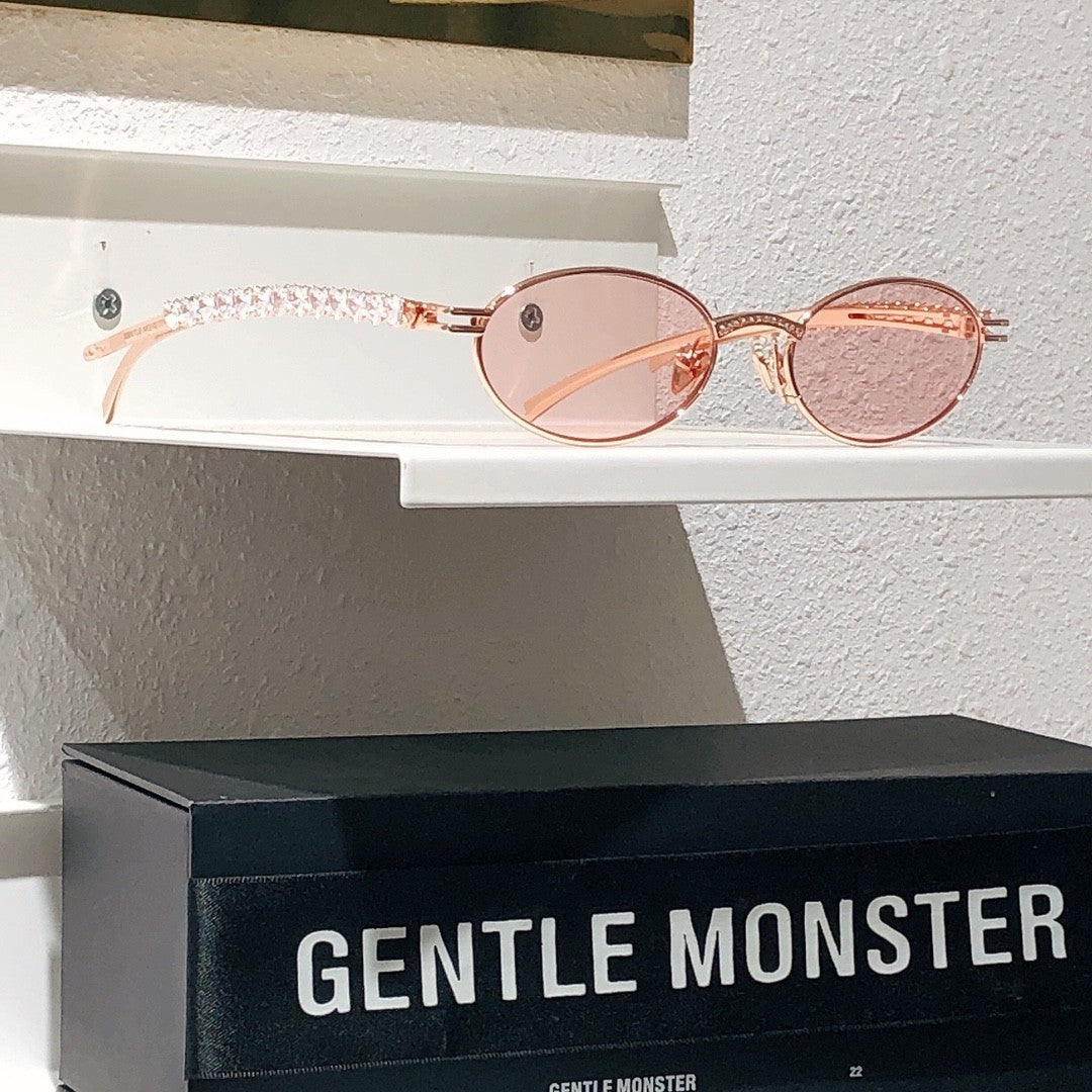 Gentle Monster Jennie - Barrette 02 Women's Fashion Jentle Salon Collection Sunglasses Oval Silver Diamond Metal Frame Trendy Eyewear Glasses  Accessories Ngvp #9242