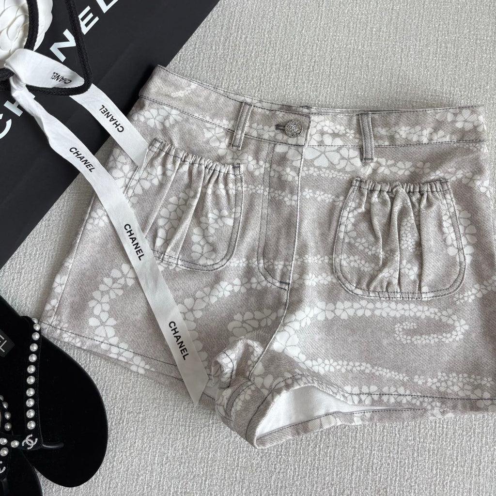 Women's Summer CoCo Beach Print Cotton Solid Color Denim Shorts #77684