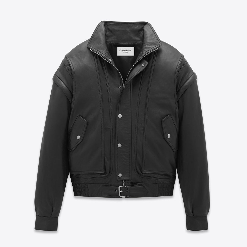 Women's Spring And Autumn Fashion Standing Collar Detachable Sleeves Black Oversized Lambskin Jacket Ngvp #8132