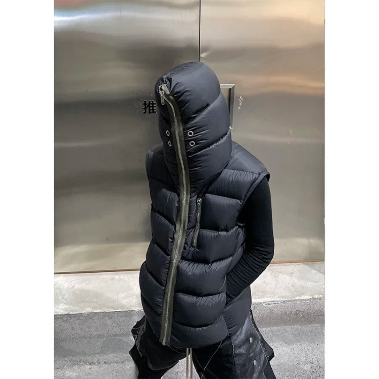 Men's Fall/Winter Dark Style Casual Solid-Color Full-Zip Hooded Quilted Down Vest Ngvp #2521