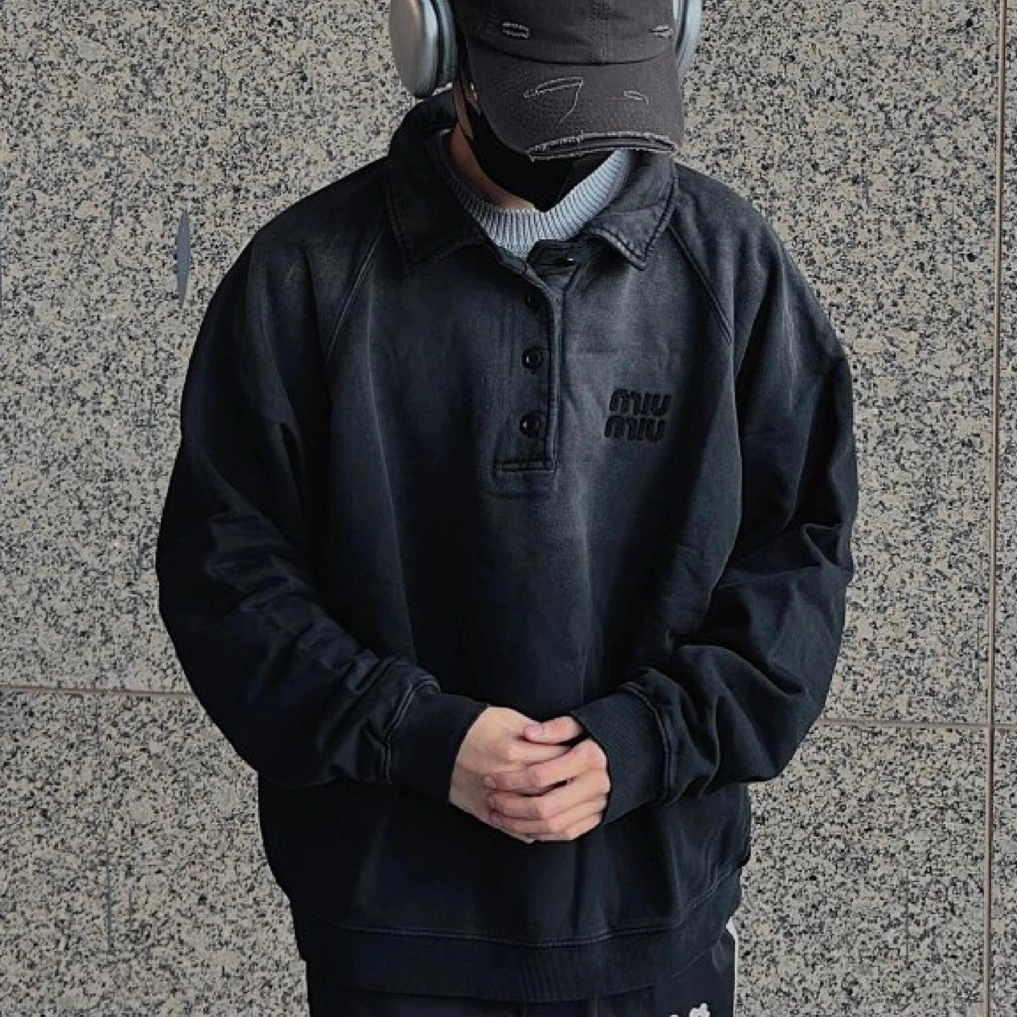 Men's And Women's Fall/winter Fashion Casual Polo Neck Half Button Washed Distressed Hoodie Sweatshirt #79382