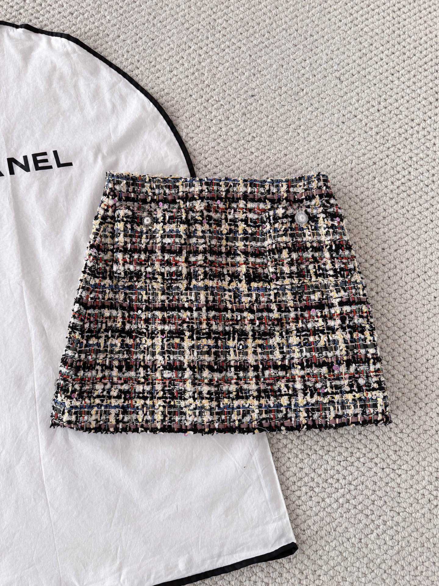 Women's 26SS Round Neck Button-up Tweed Short Coat Jacket Short Skirt Set Suit #194252