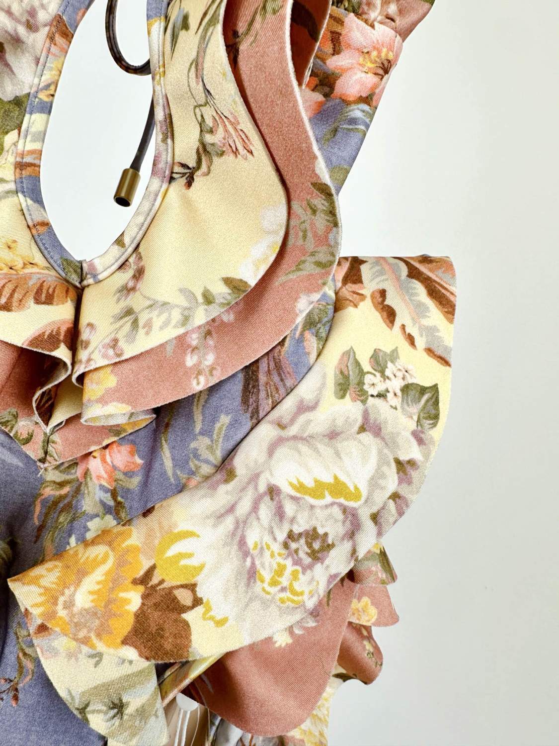 Women's Patchwork Chartreuse Ruffle Halter One-piece Swimsuit #75153