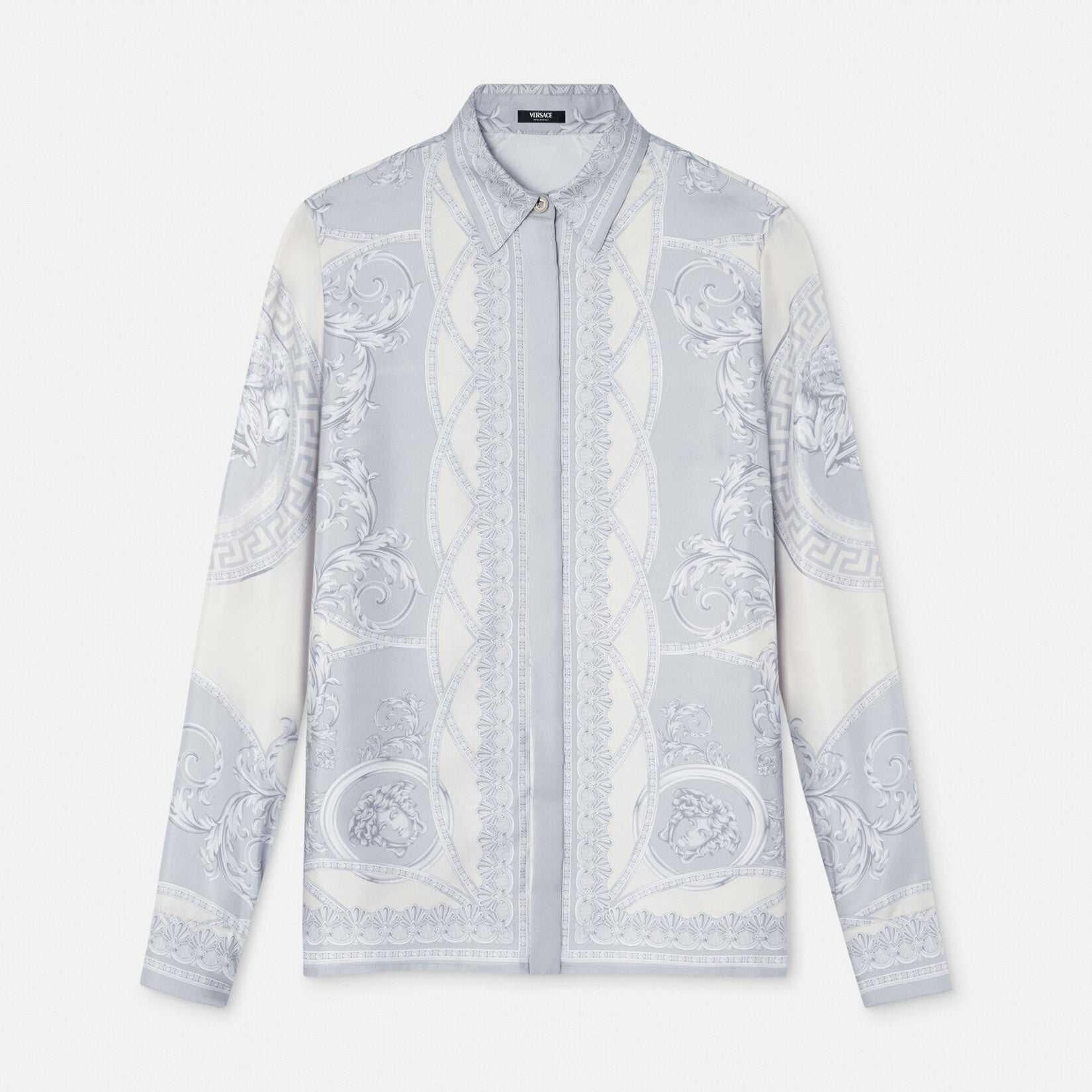 Versace Men's And Women's Summer Vacation Style Fashion Casual Flip Collar Printed Long Sleeved Silk Shirt #75228