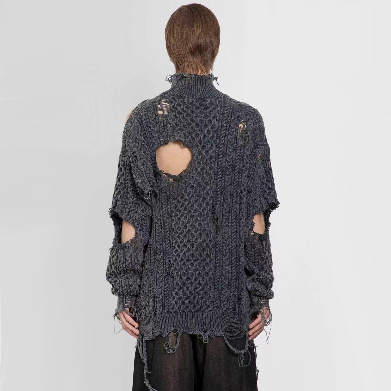 Maison Mihara Yasuhiro Men's Women's Autumn And Winter Vintage Distressed High Street Hole Breaking Sweater High Neck Long Sleeve Cozy Knitted Ngvp #8792