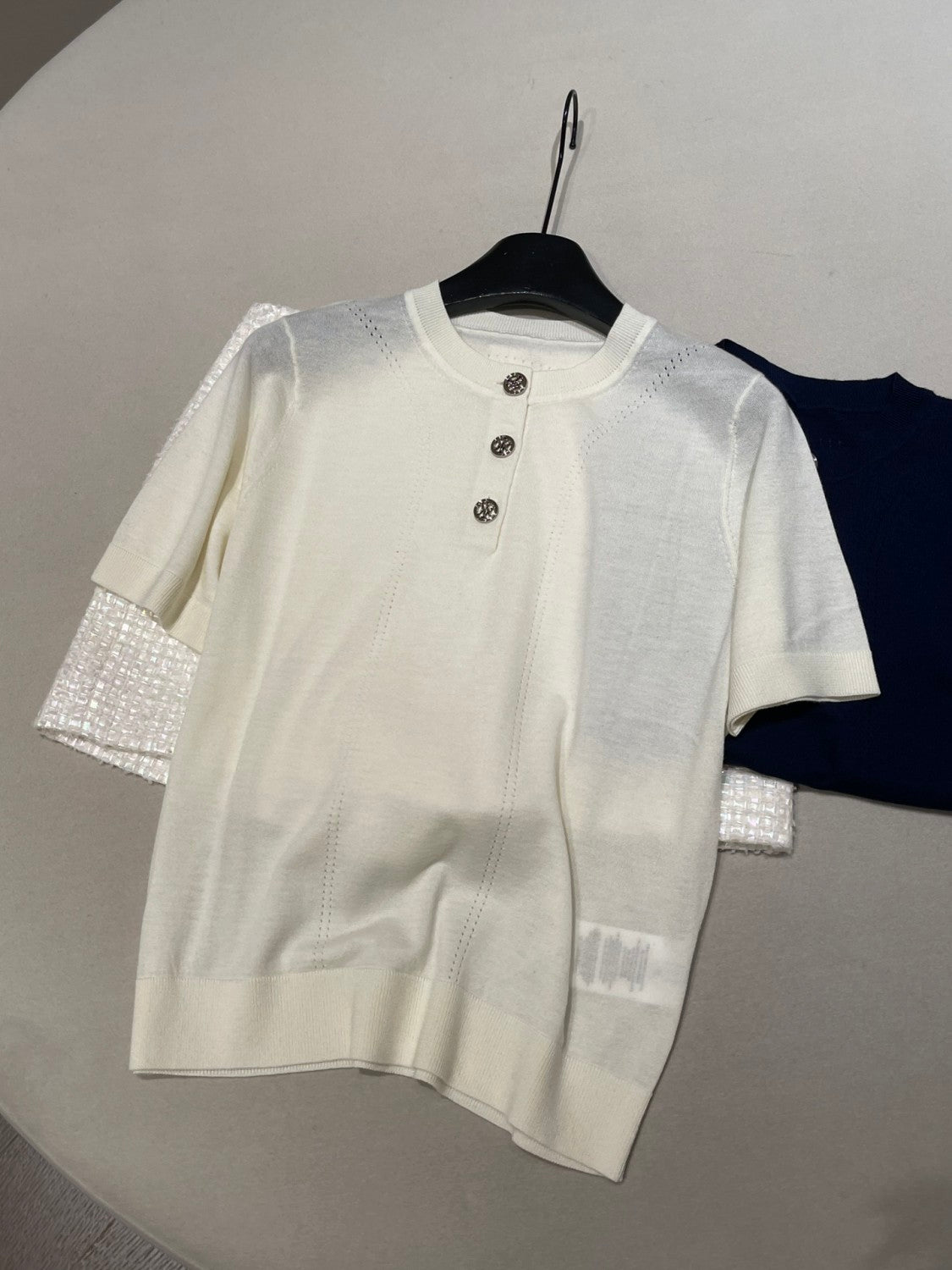 Women's Jacquard knit Wool Short-sleeved Polo shirt T-shirt #194155