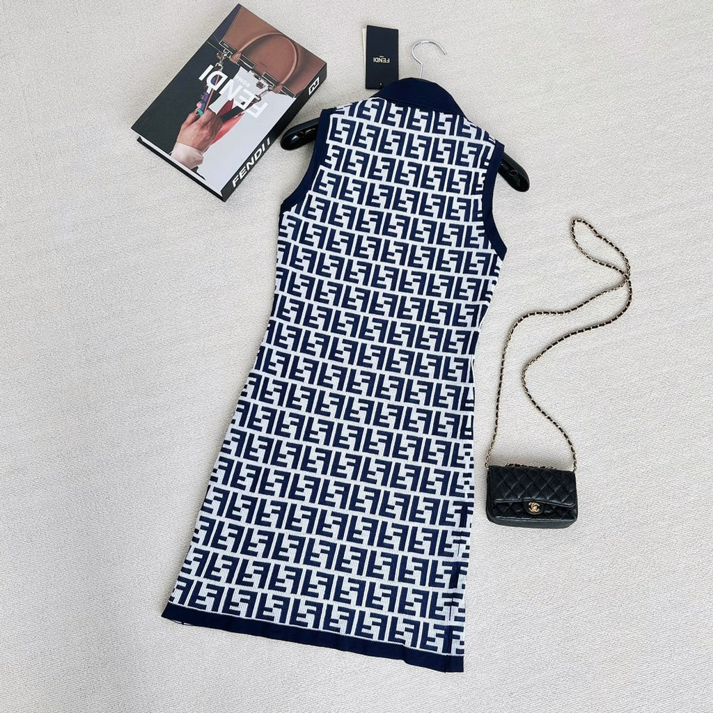 Women's Summer Blue Letter Printed Cotton Sleeveless Dresses #73433
