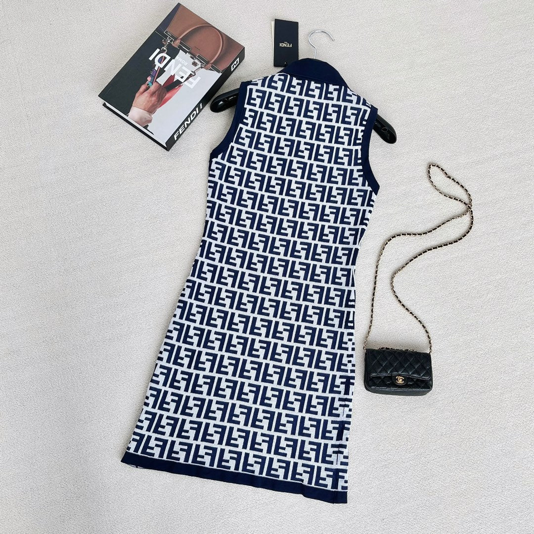 Women's Summer Blue Letter Printed Cotton Sleeveless Dresses #73433