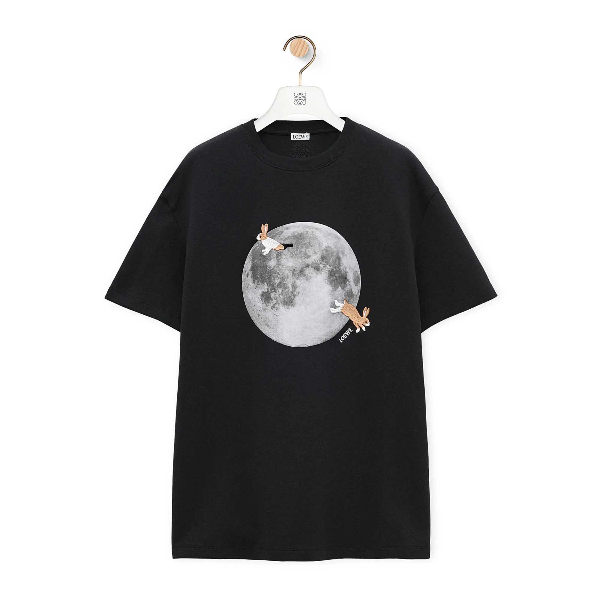 Women's Spring and Autumn Moon Print Black Long Sleeve T-shirt #74646