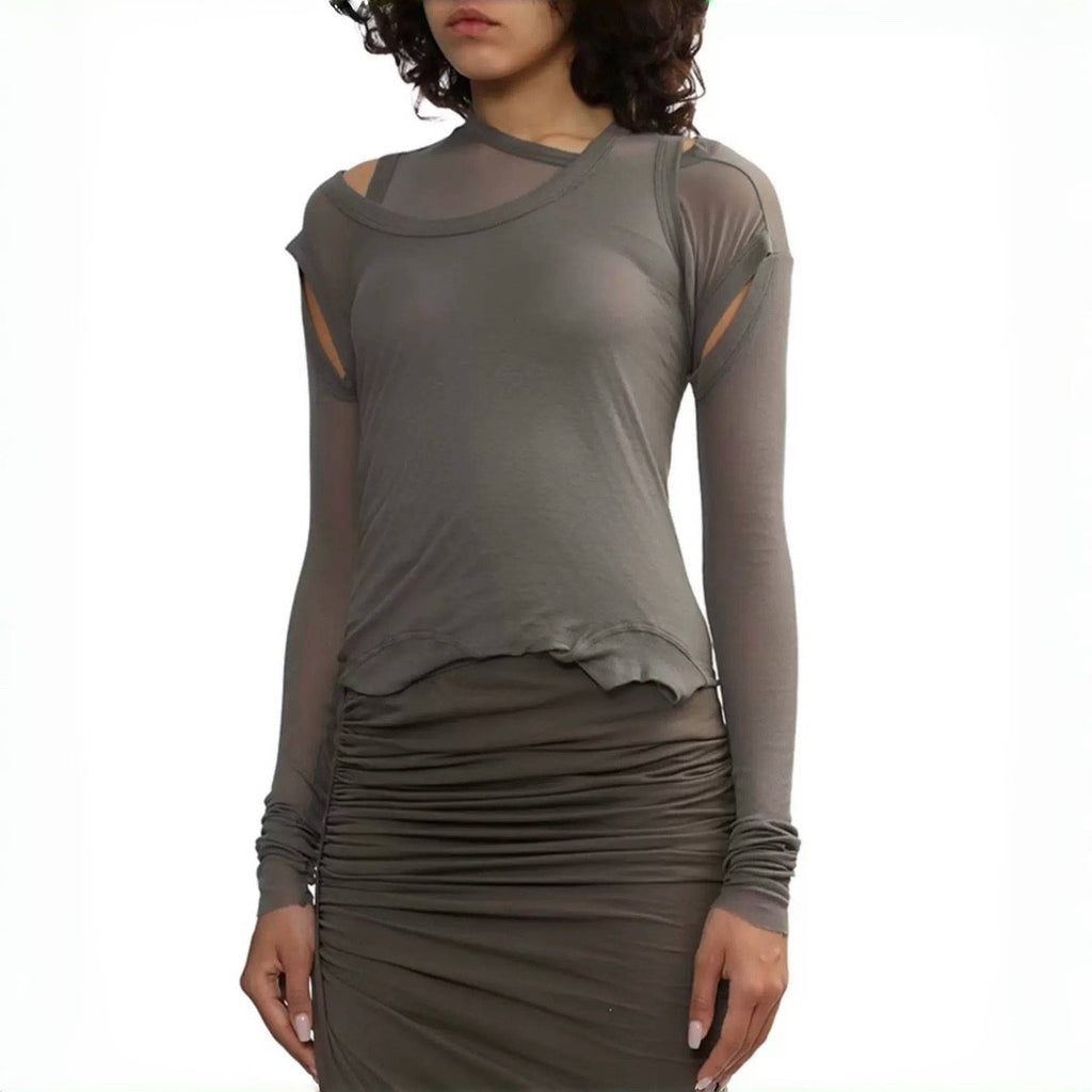 Women's Spring. Summer And Autumn Solid Color Layered Style Cotton Round Neck Pullover Long Sleeve Straight T-Shirt Ngvp #9174