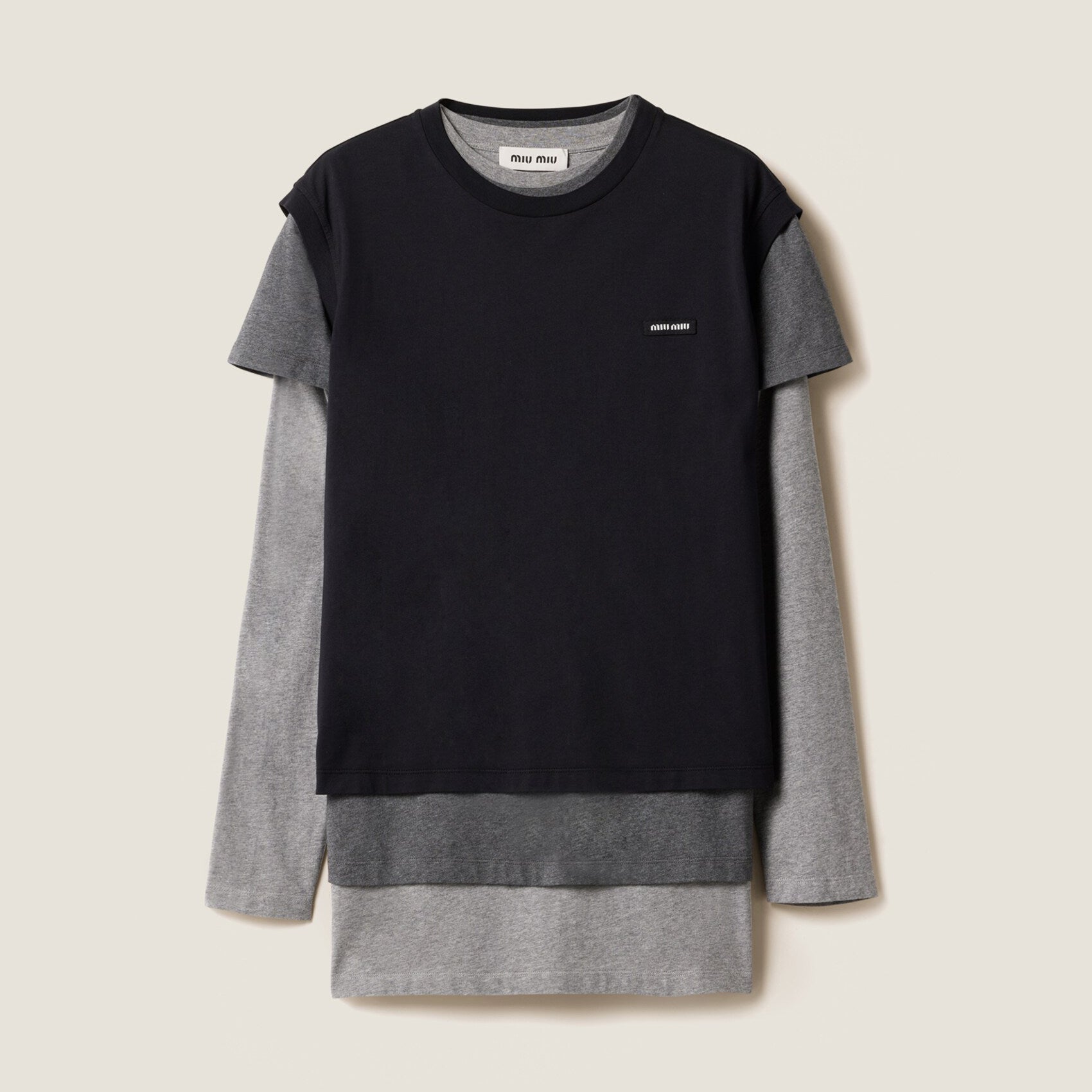 Women's Summer Clashing Color Embroidery Letter Logo Round Neck 3 Piece Layered T-Shirt Set  #73931