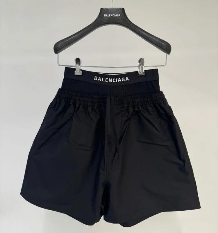 Women's Spring Summer Logo Letter Belt Patchwork Shorts Comfortable Black Casual Pants #99392