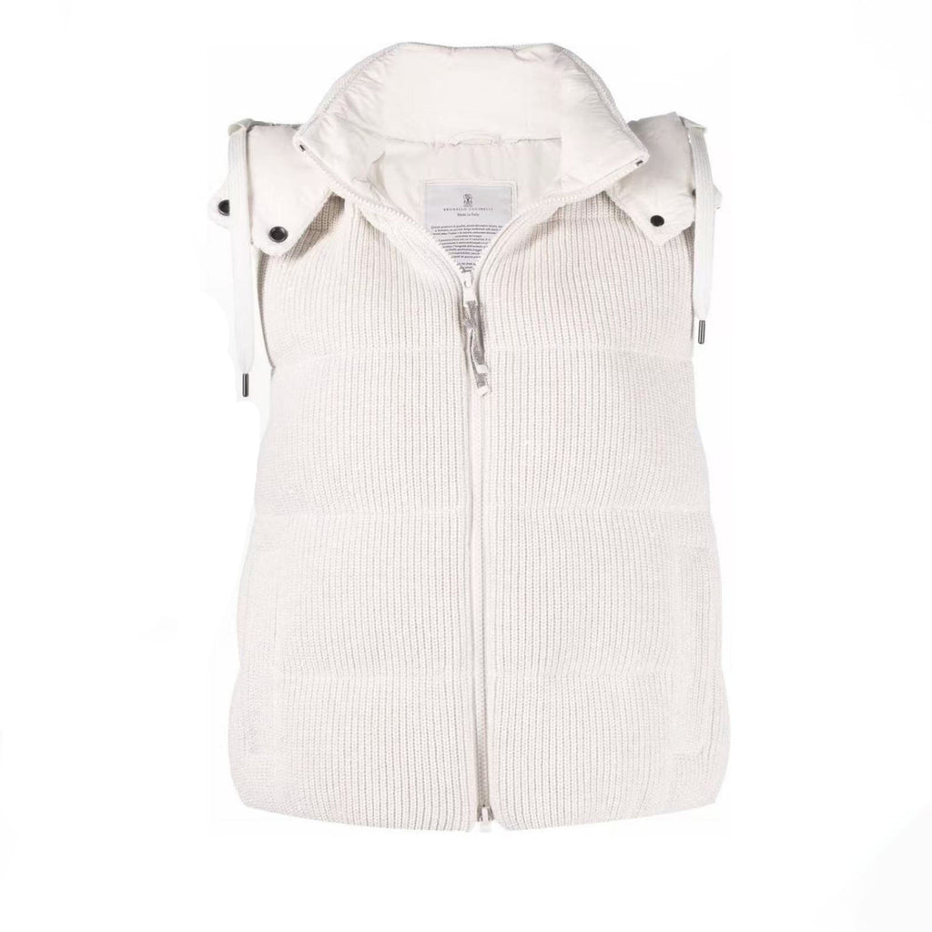 Women's Fall/winter Cotton British Ribbed Knit Down Vest Hooded Drawstring Sleeveless Jacket Ngvp #2417