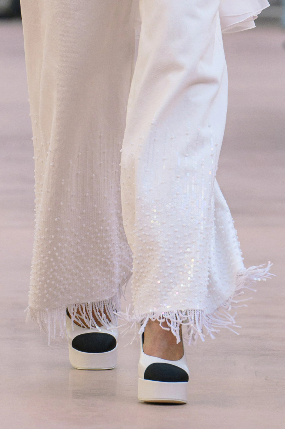 Women's Spring/summer Sequined Fringe Straight-leg Pants Black And White Denim Loose-fit Wide-leg  Long Pants Trousers Ngvp #2169