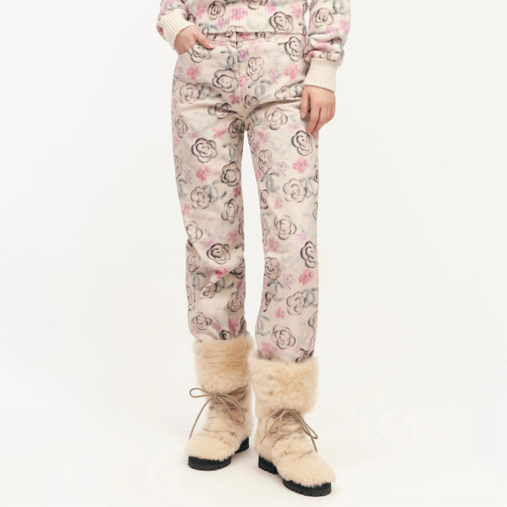 Women's Fall and Winter Floral Full Printed Pattern Straight Leg Jeans Pants #74371