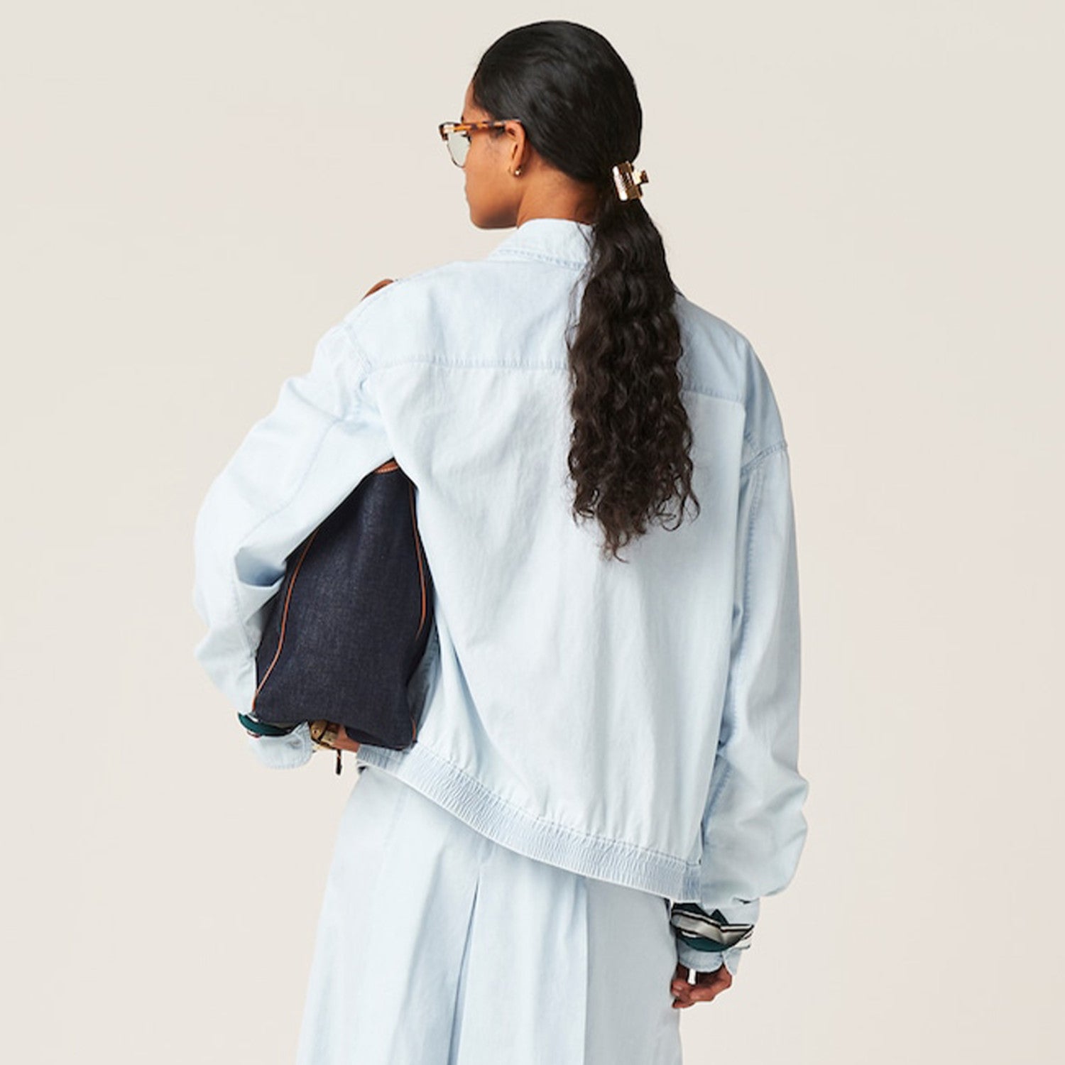 Women's Men's Light Blue Vintage Aged Washed Thin Denim Jacket Lapel Logo Pattern Zipper Shirt Jeans  #71376