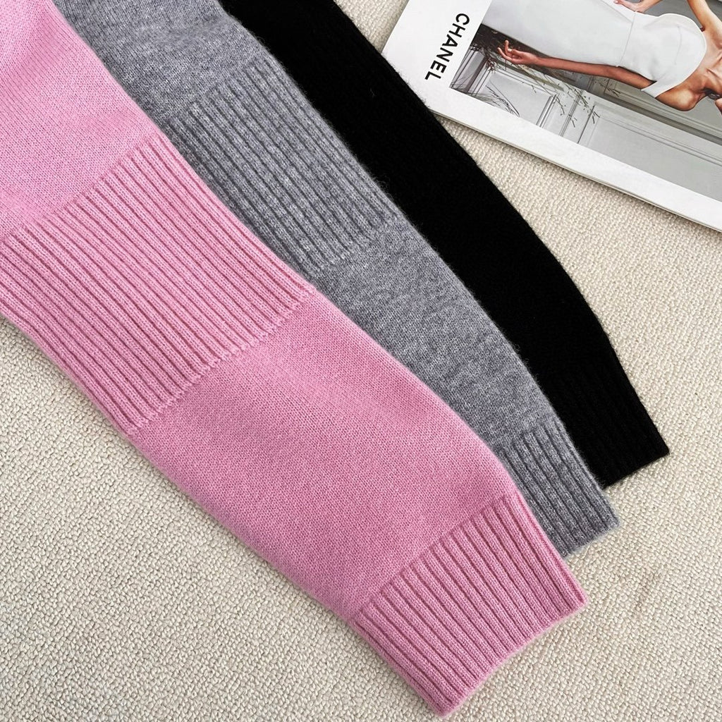 Women's Spring And Autumn Solid Color Round Neck Single Breasted Long Sleeved Knit Sweater Jacket #73426