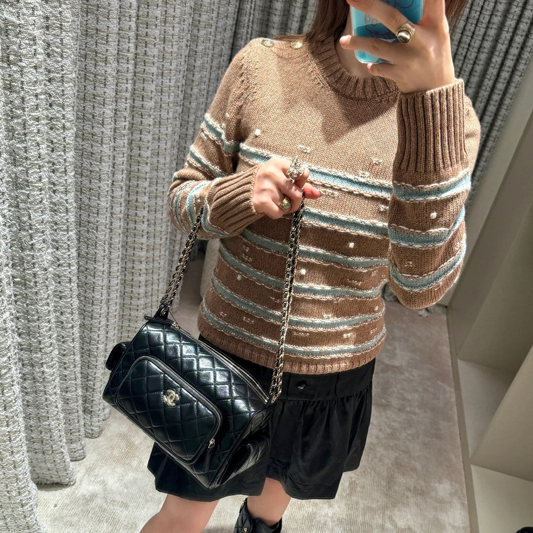 Women's Spring And Autumn Striped Fashion Long Sleeve Solid Color Round Neck Sweater #71745
