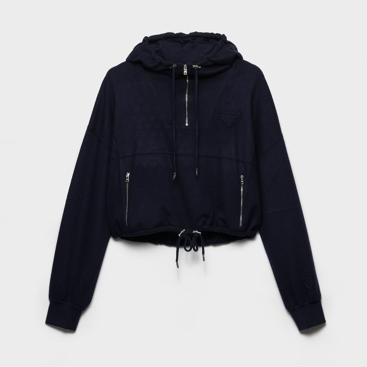 Women's Spring/Fall Cashmere-Blend Hooded Sweatshirt Fashionable Half-Zip Hoodie with Pockets Deep Blue Sweatshirt #193211