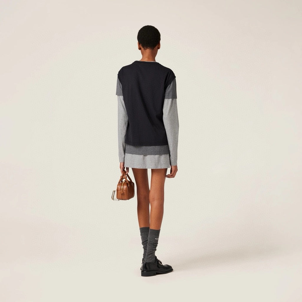 Women's Summer Clashing Color Embroidery Letter Logo Round Neck 3 Piece Layered T-Shirt Set  #74498