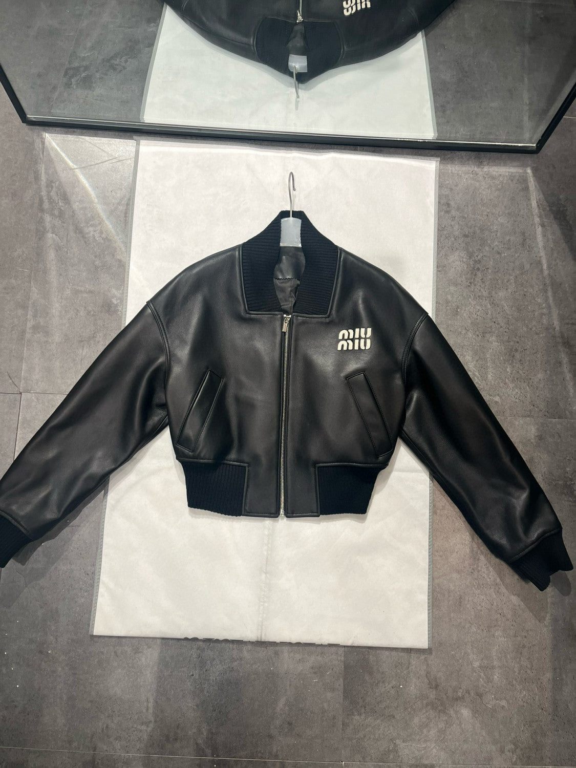 Women's Autumn and Winter Black Sheepskin Zip Long Sleeve Baseball Jacket #99115