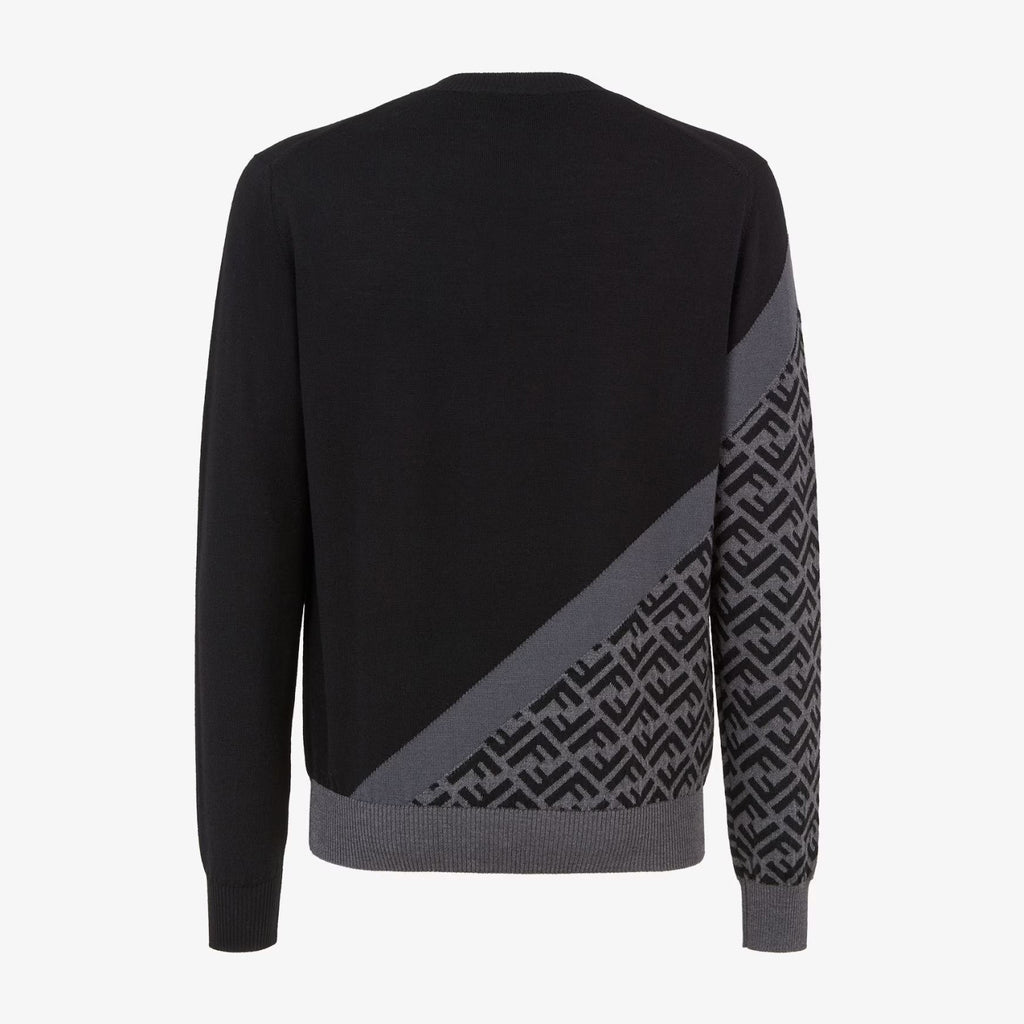 Men's Spring Autumn FF Classic Twill Jacquard Patchwork Crew Neck Knit Pullover Sweater #97843