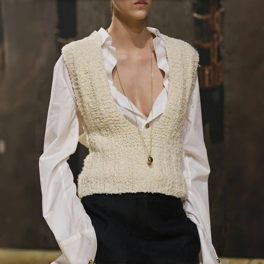 Women's Summer Solid Color Slim V-Neck Pullover Knit Vest Top #73794