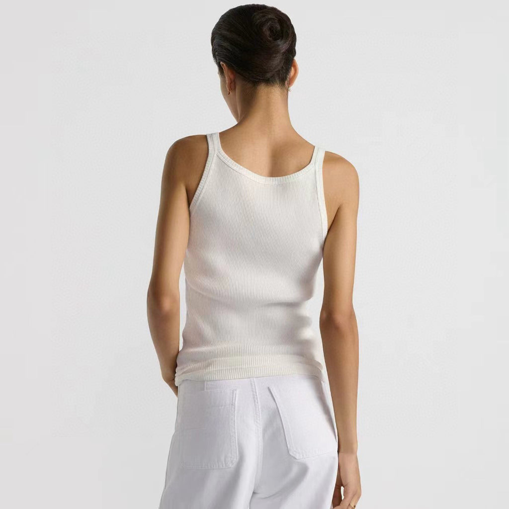 Women's Summer Fashion Casual Crew Neck Pullover Sleeveless Tank Top with Hand-Painted Print and Letter Embellishments Vest #78786