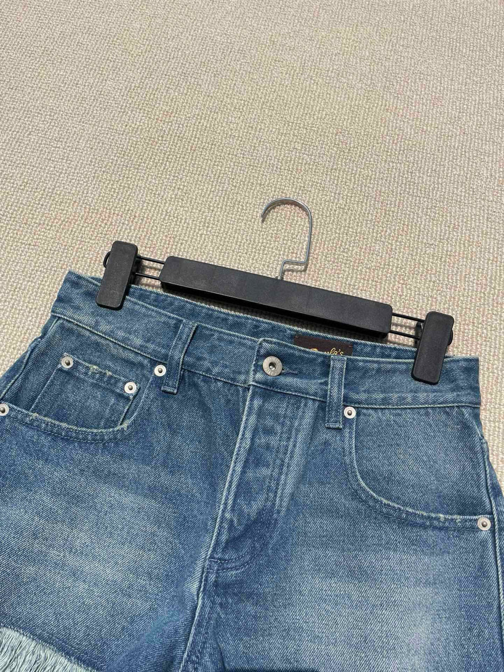 Women's Summer Solid Color Fringed Hem Denim Shorts #77293