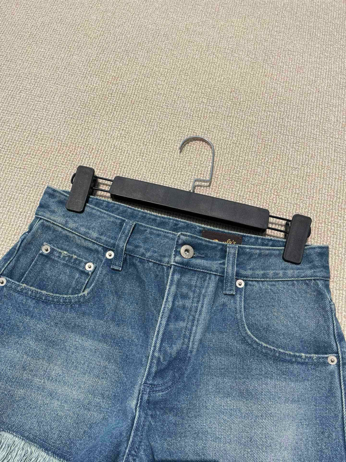 Women's Summer Solid Color Fringed Hem Denim Shorts #77293