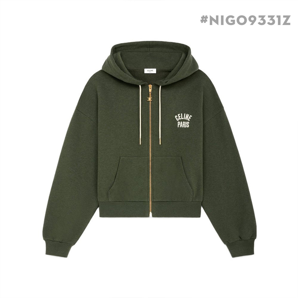 Women's Men's Autumn/Winter Green Zipper Hooded Sweatshirt with Logo Print Fashionable Casual Short-Sleeve Hoodie #9331Z