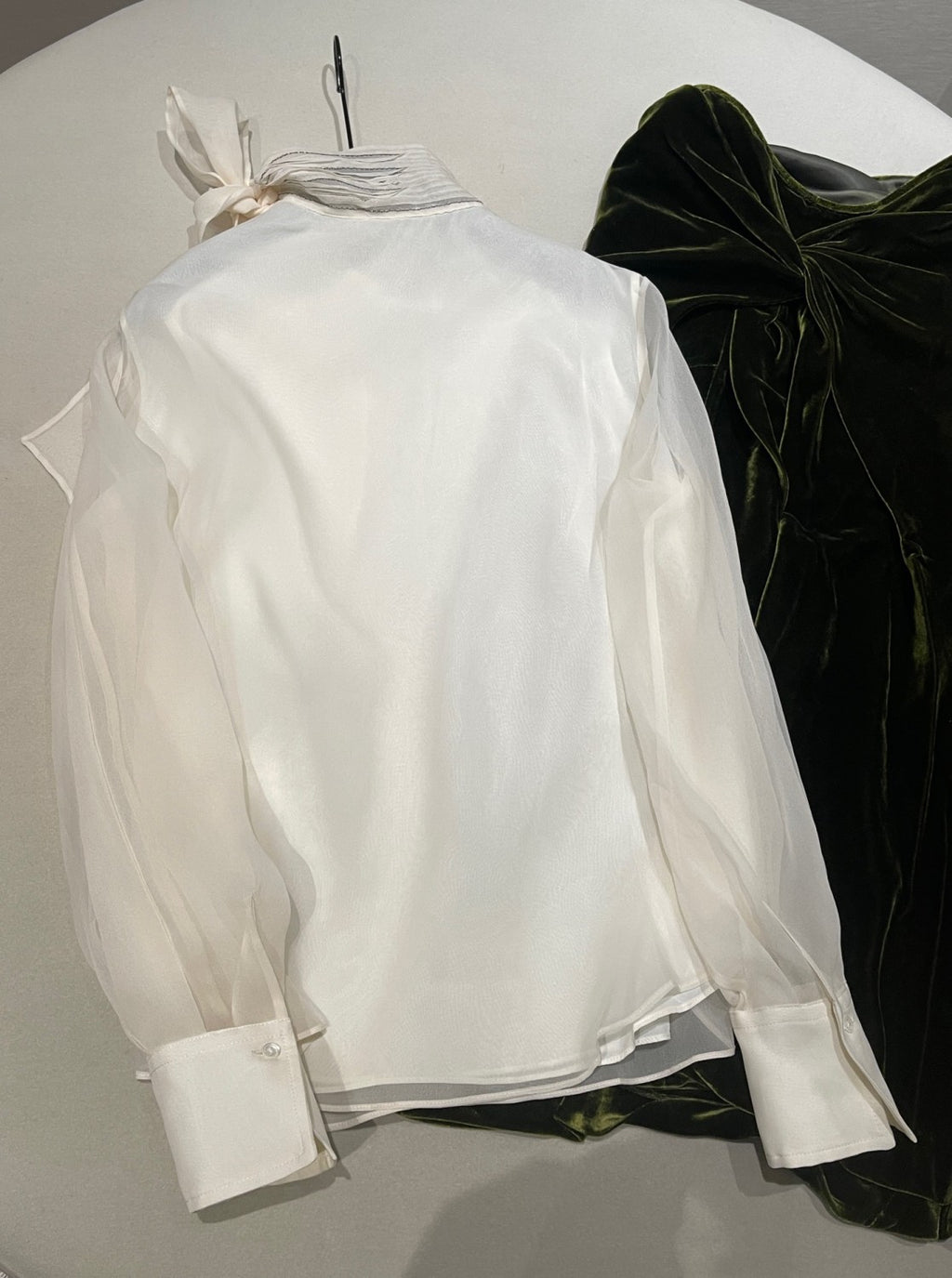 BC Women's Spring/summer Collection Loose-fit Casual Shirt With Bow Tie Structured Silk Blouse Flowing Ties And Beaded Embellishments #194480