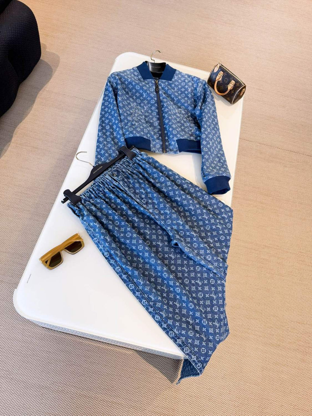 Monogram Jeans Women's Luxury Elastic Waist Drawstring Straight Jeans Fashion Temperament Trend Denim Pants  #81451