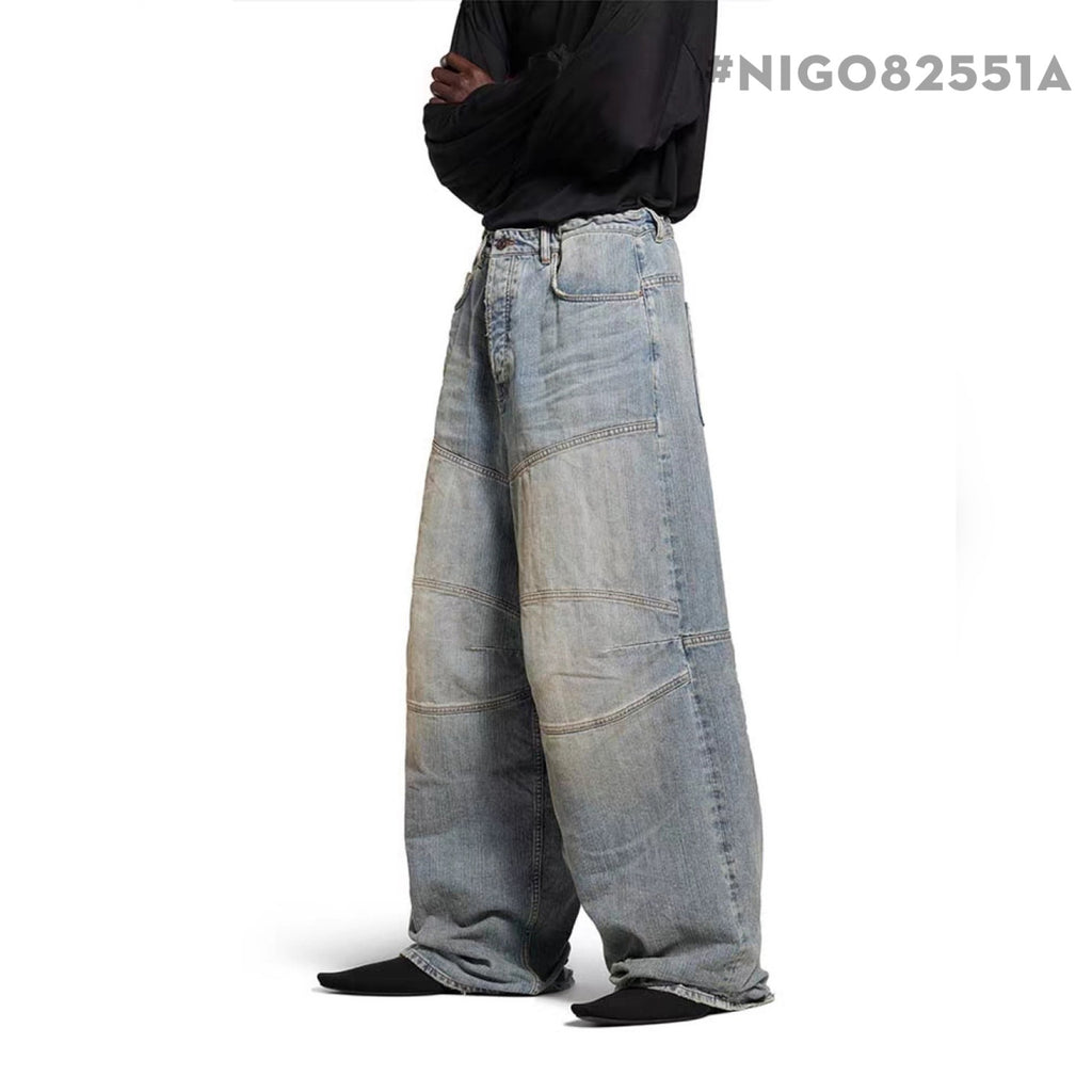 BLCG 2025ss Men's Loose Fit Waxed Denim Jeans Long Pants Trousers #82551A