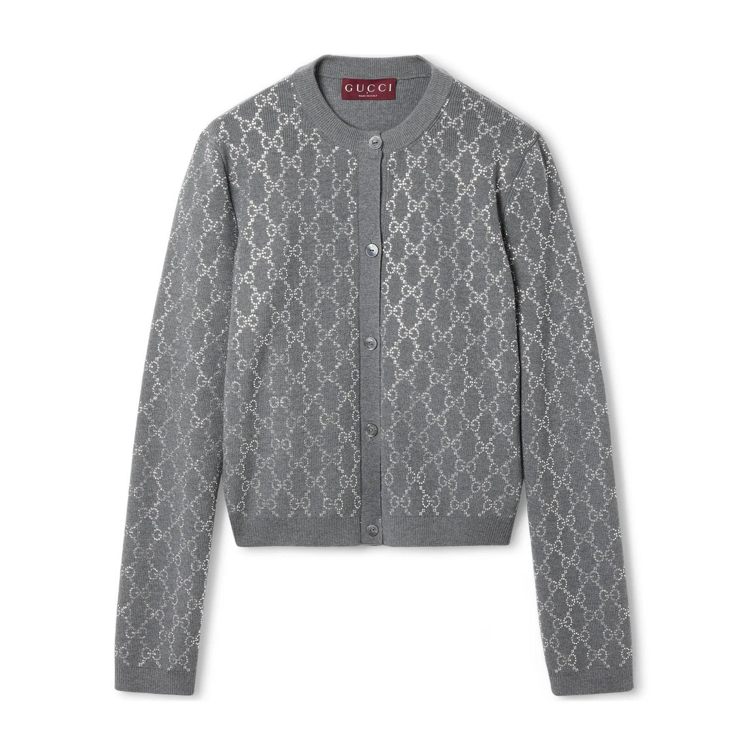 Women's Gray Letter Logo Round Neck Single Breasted Long Sleeve Knit Sweater Jacket #72991