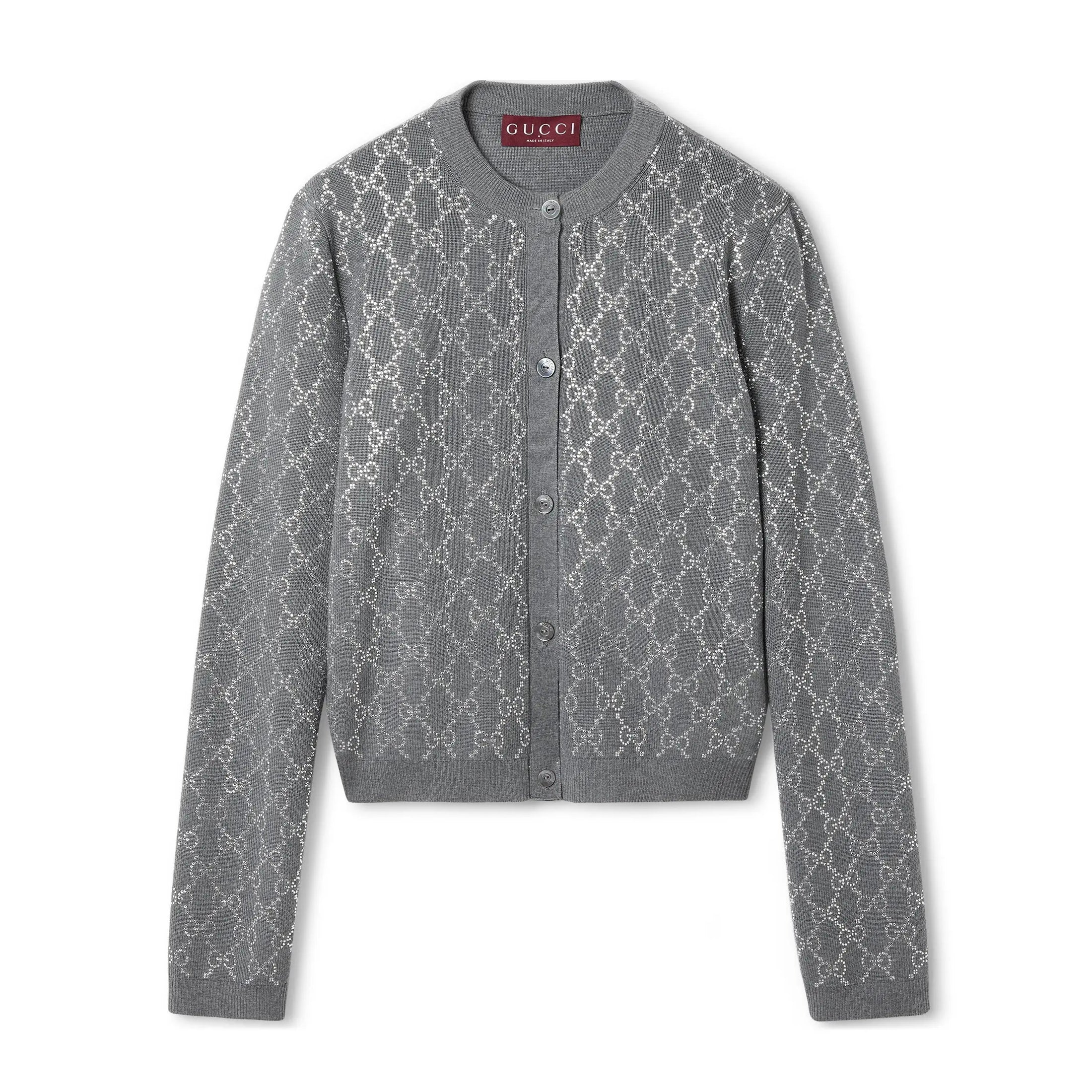 Women's Gray Letter Logo Round Neck Single Breasted Long Sleeve Knit Sweater Jacket #72991