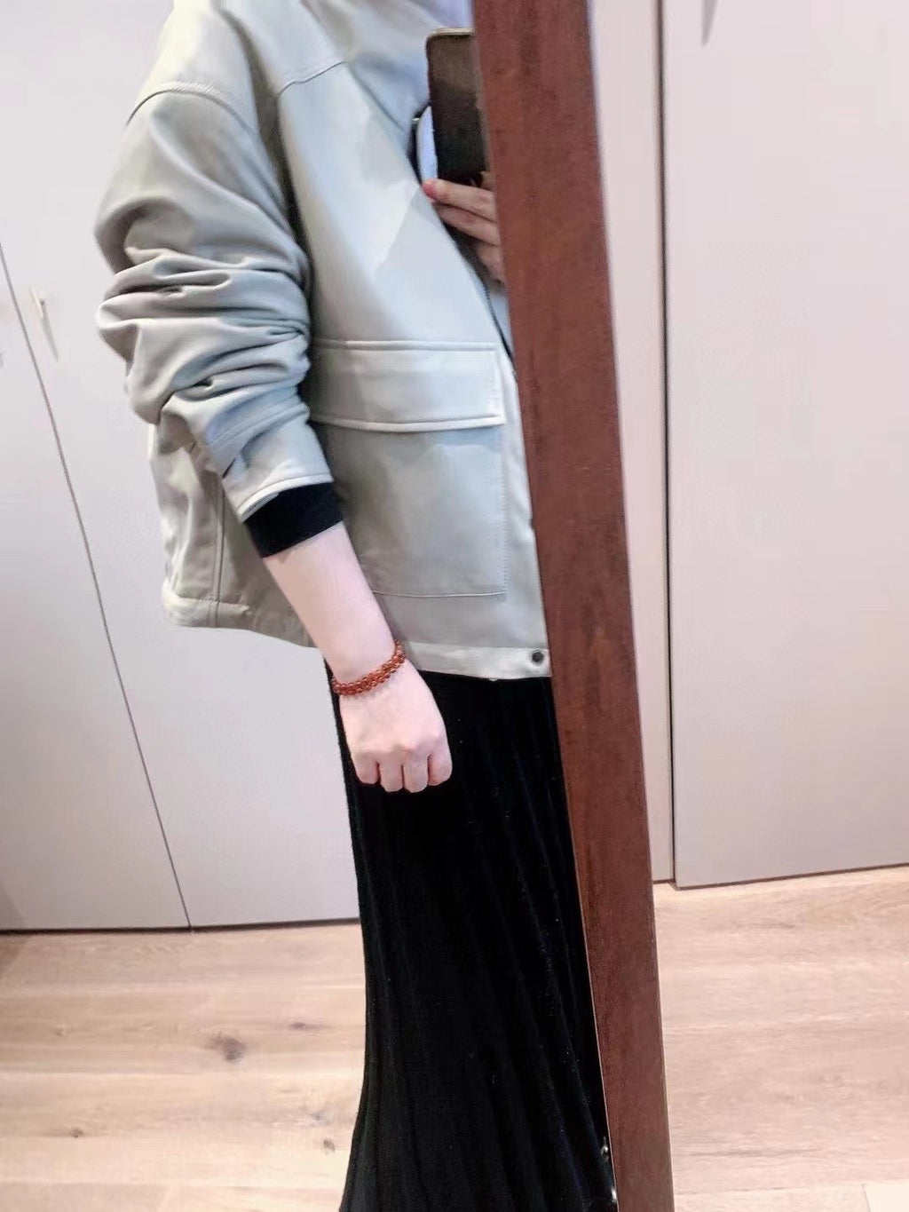 Women's Winter Beige Fur Collar Silhouette Soft Napa Lambskin Long Sleeve Leather Jacket #98471