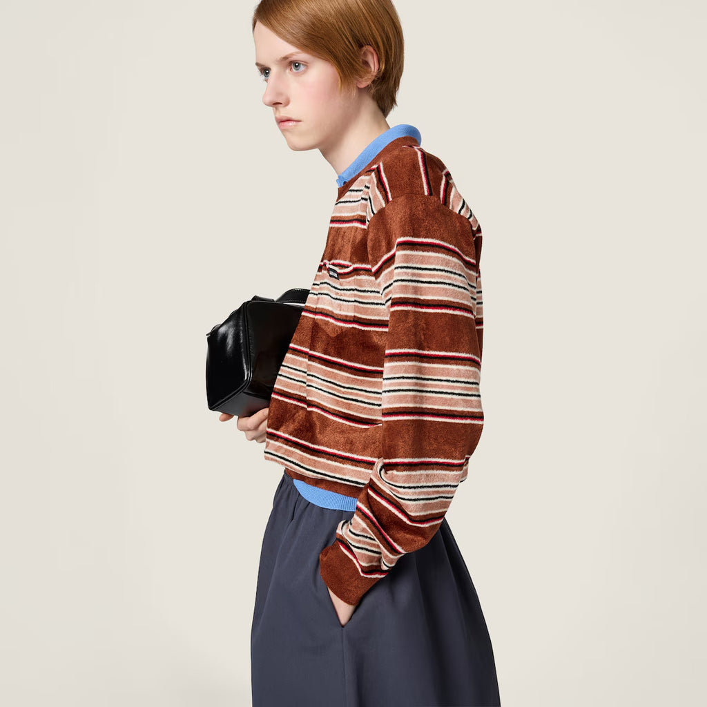 Women's Spring/Summer Chenille Knit Sweater Striped Fashion-Forward Crew Neck Long Sleeve Pullover #194403