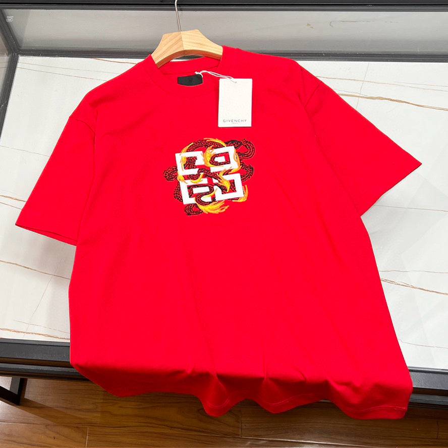 Men's Spring/Summer Cotton 4G Dragon Printed Short Sleeve Black Slim Fit Straight T-shirt #98322