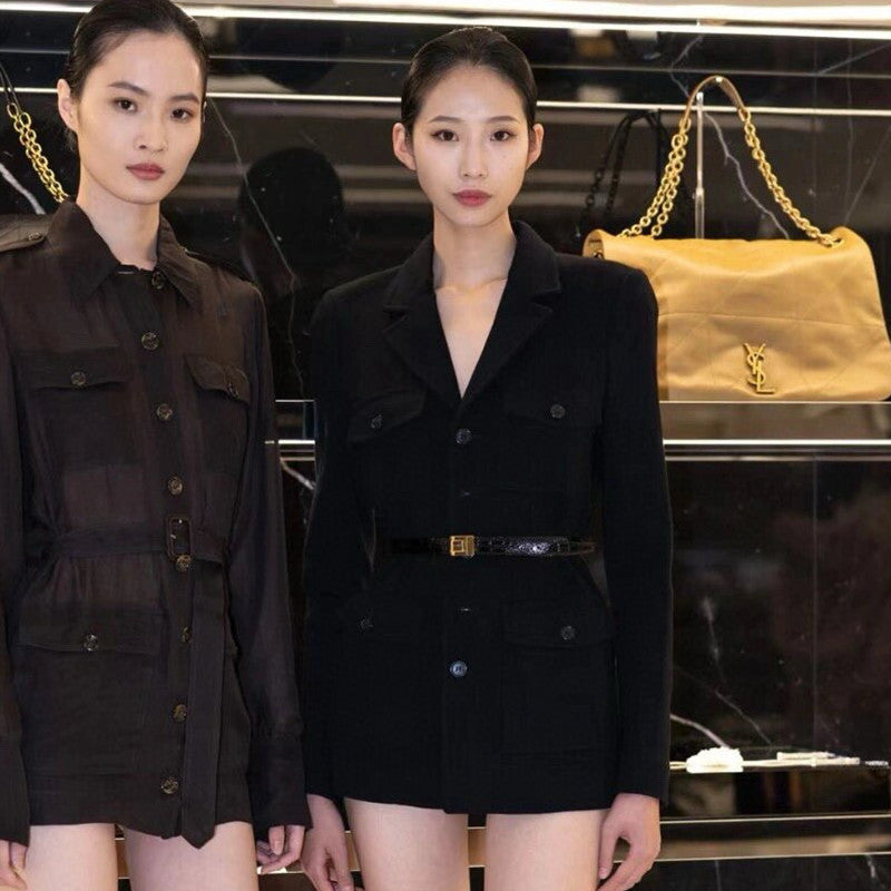 Women's Spring And Fall Fashion Lapel Slim Knit Blazer Buttons Wool Tweed Medium-length Casual Jacket Ngvp #7855