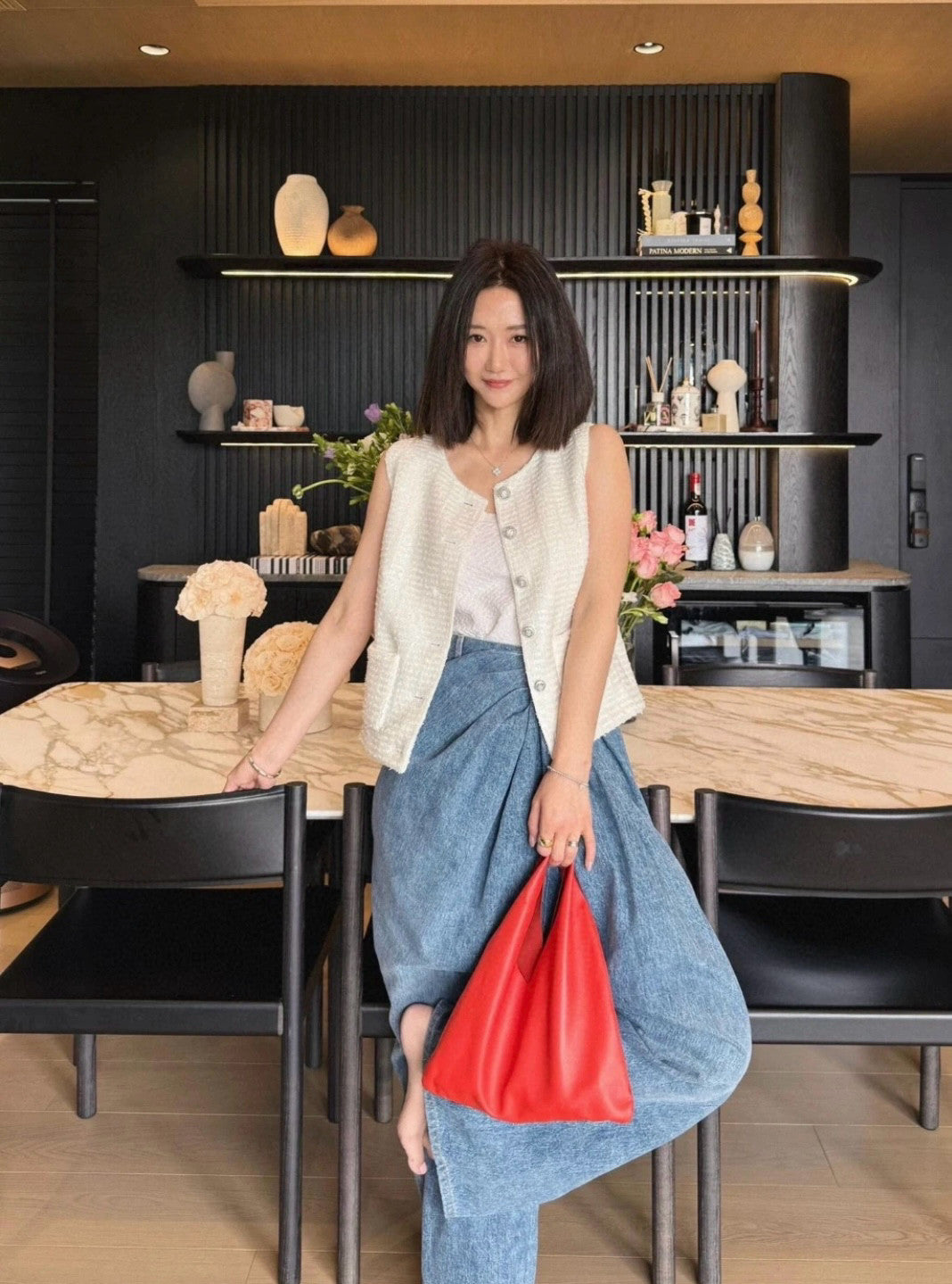 Women's Spring And Autumn Beaded Solid Color Single-Breasted Fitted Sleeveless Sequin Vest Jacket Ngvp #1668